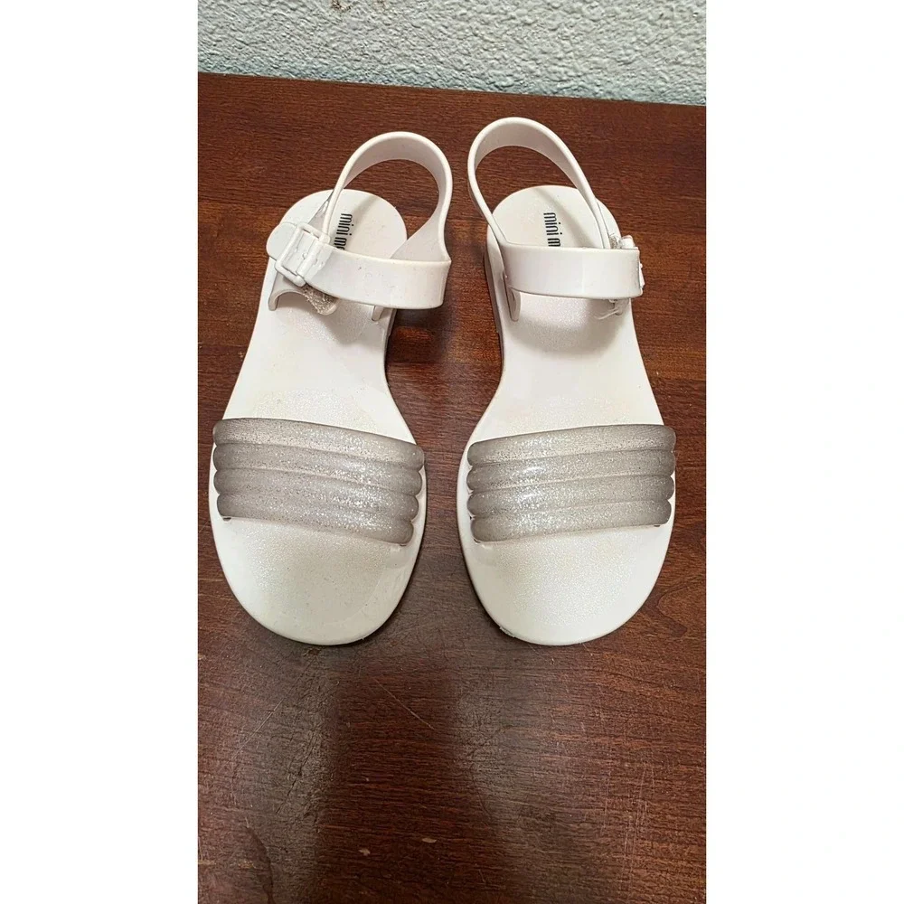 Mini Melissa‎ Ivory & Metallic Glitter Strap Sandals Girls Size 12